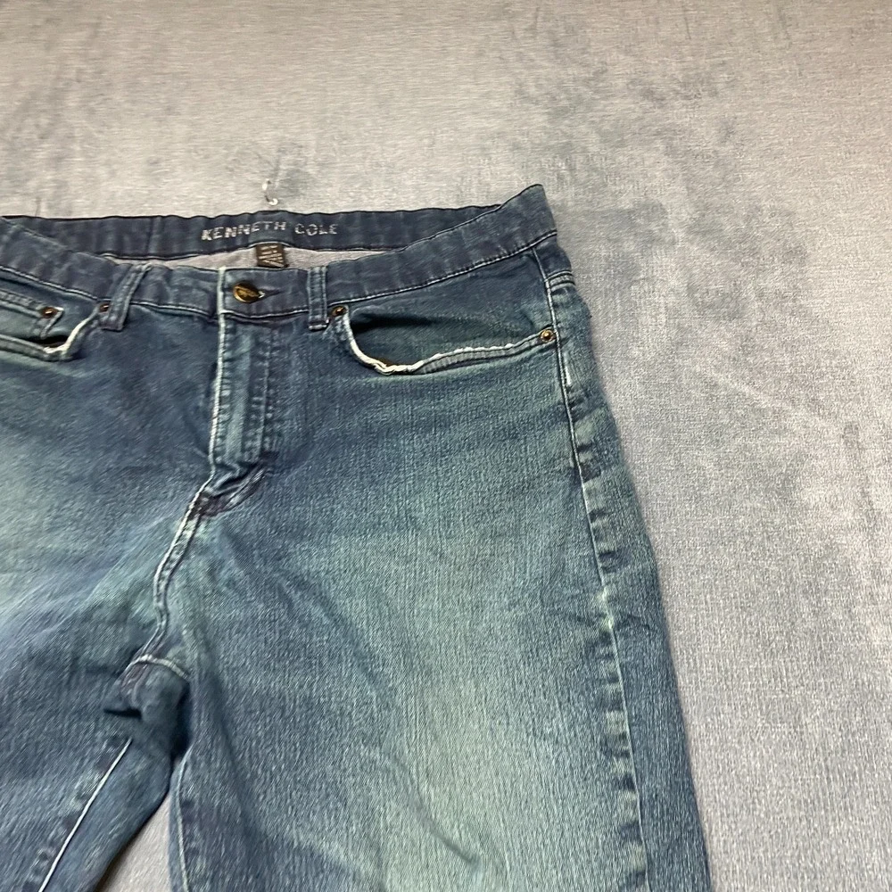 Kenneth Cole Straight Jeans Men 32x30 Blue Denim Distressed Mid Rise Medium Wash